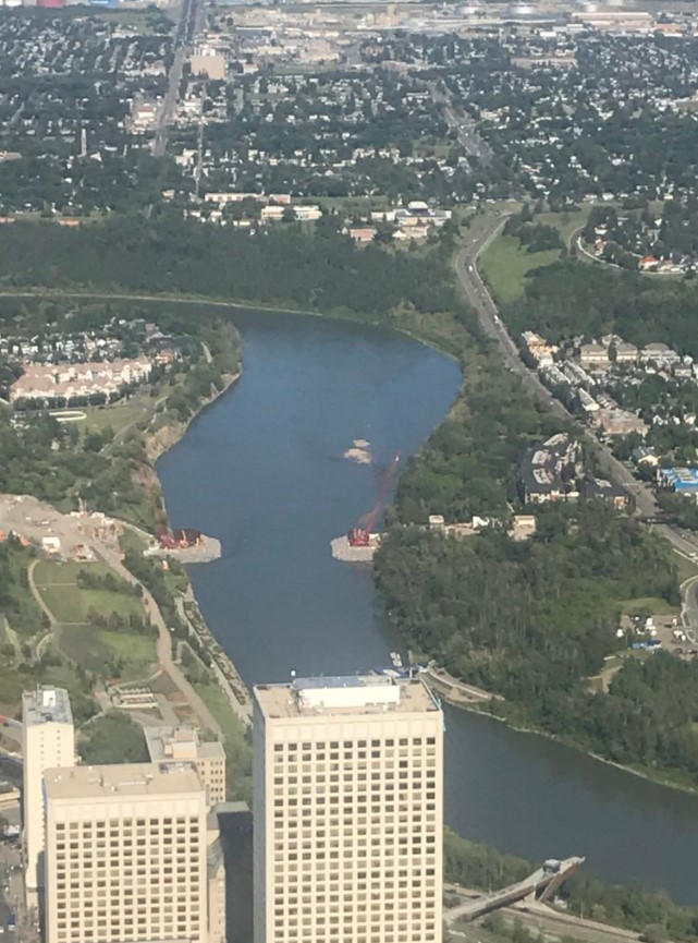 Accidental Beach in Edmonton’s North Saskatchewan River valley is under water due to high streamflow. July 5, 2018.