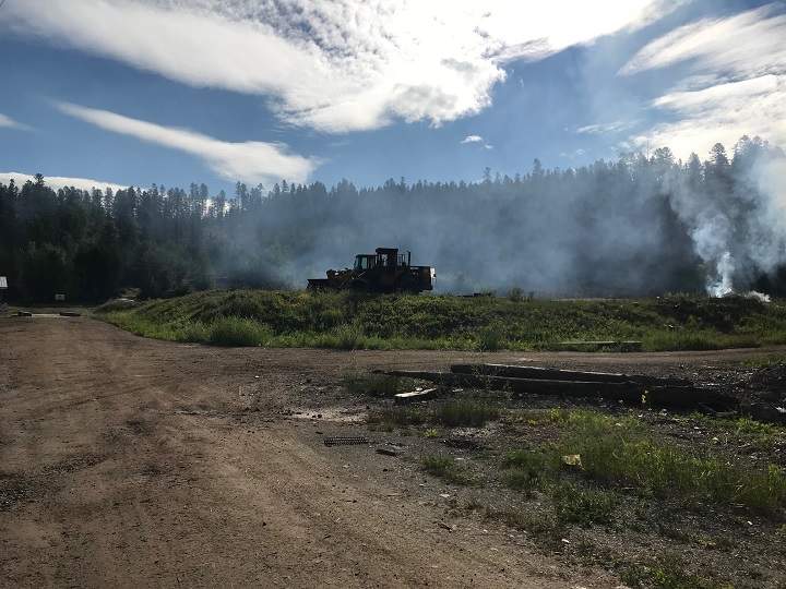 Smoke rises from a landfill fire near Greenwood, B.C., that was intentionally set on Tuesday.