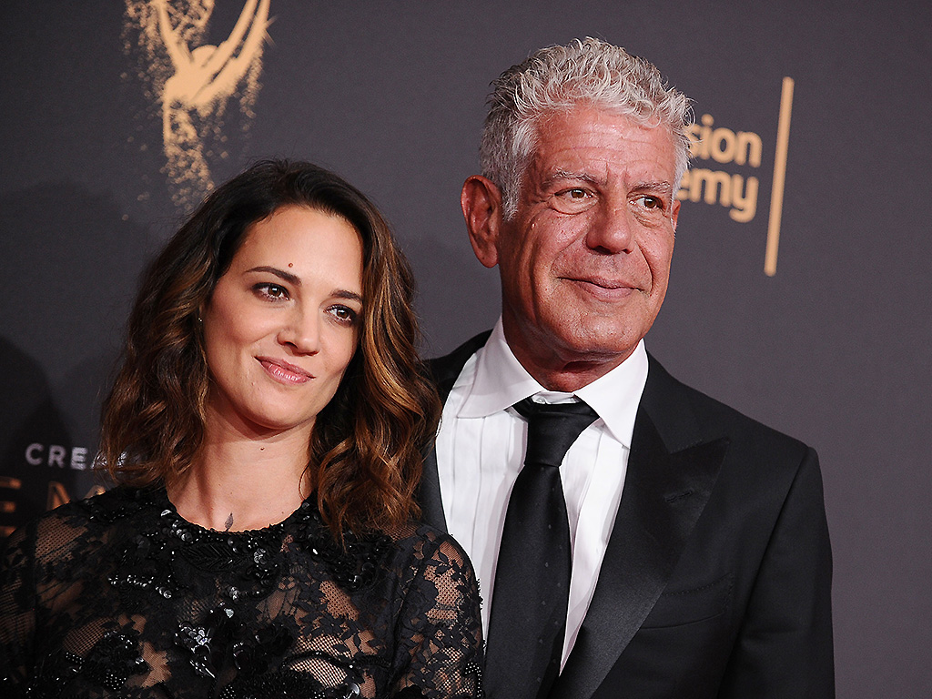 Asia Argento and Anthony Bourdain attend the 2017 Creative Arts Emmy Awards at Microsoft Theater on September 9, 2017 in Los Angeles, Calif.