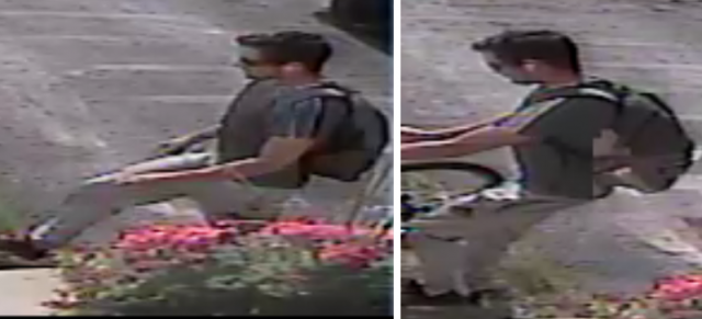 Police are looking to identify a suspect (above) accused of stealing a bicycle in Barrie.