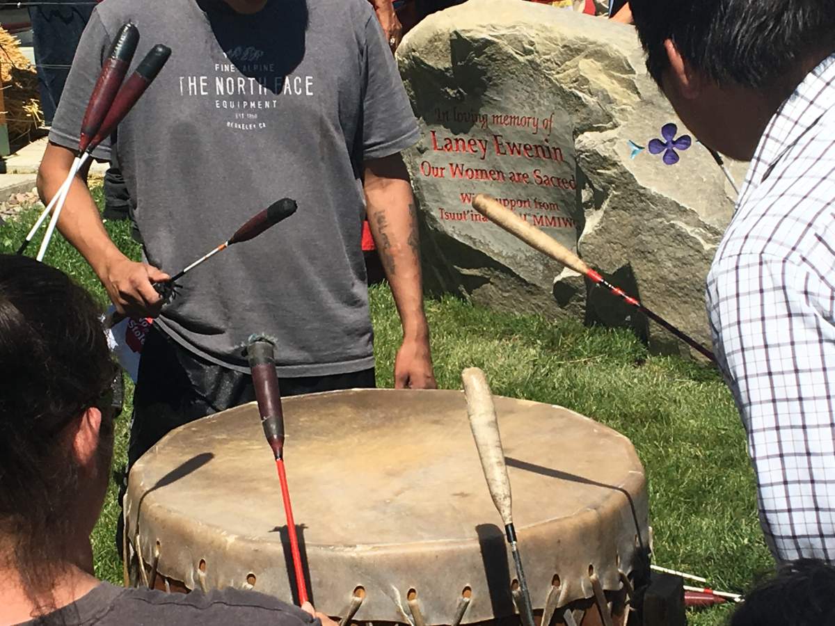 Traditional drumming marks the start of the memorial bench unveiling