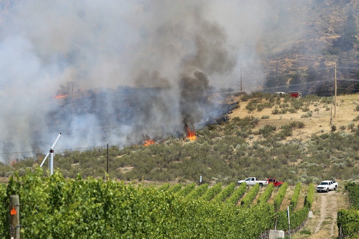 Thick smoke rises from the fire.