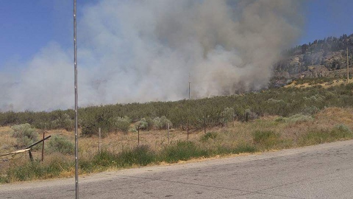 A view of the fire from the road.