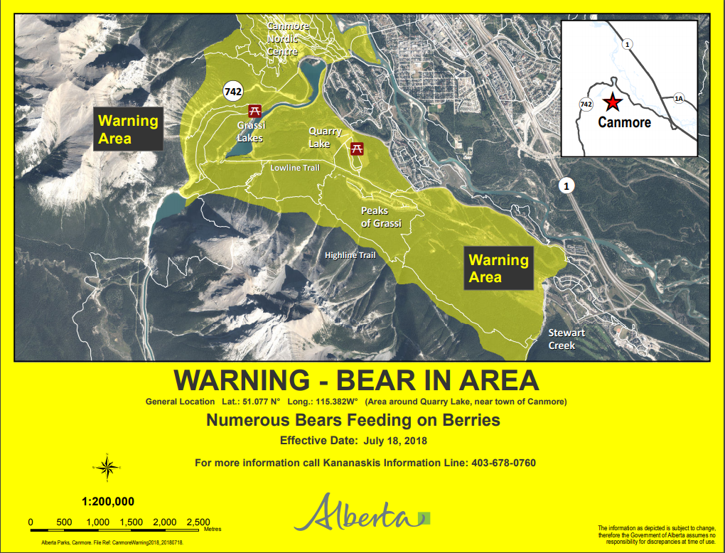 A bear warning has been issued for areas outside Canmore.