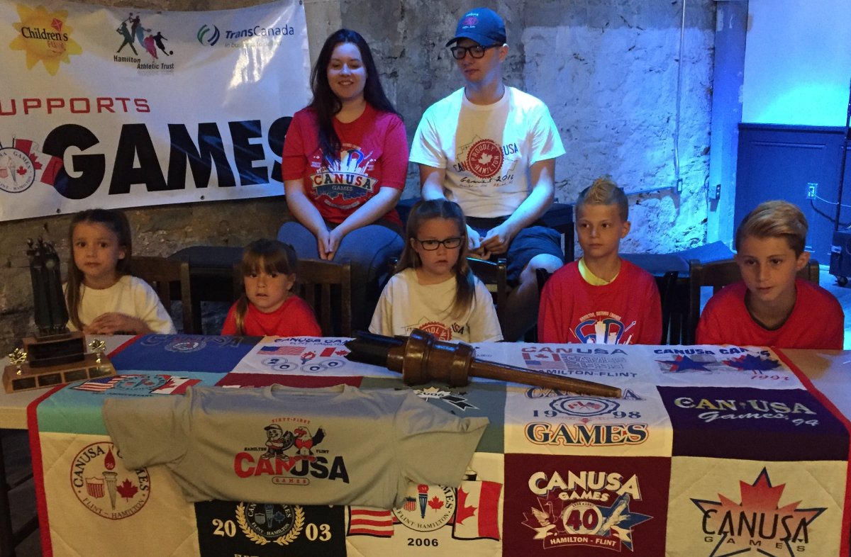 Hamilton's CANUSA Games athletes, past and present, attend a news conference in Hamilton, ON.