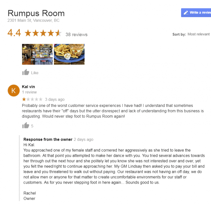 Owner blasts customer who gave Vancouver restaurant one-star review, accuses him of sexual misconduct - image