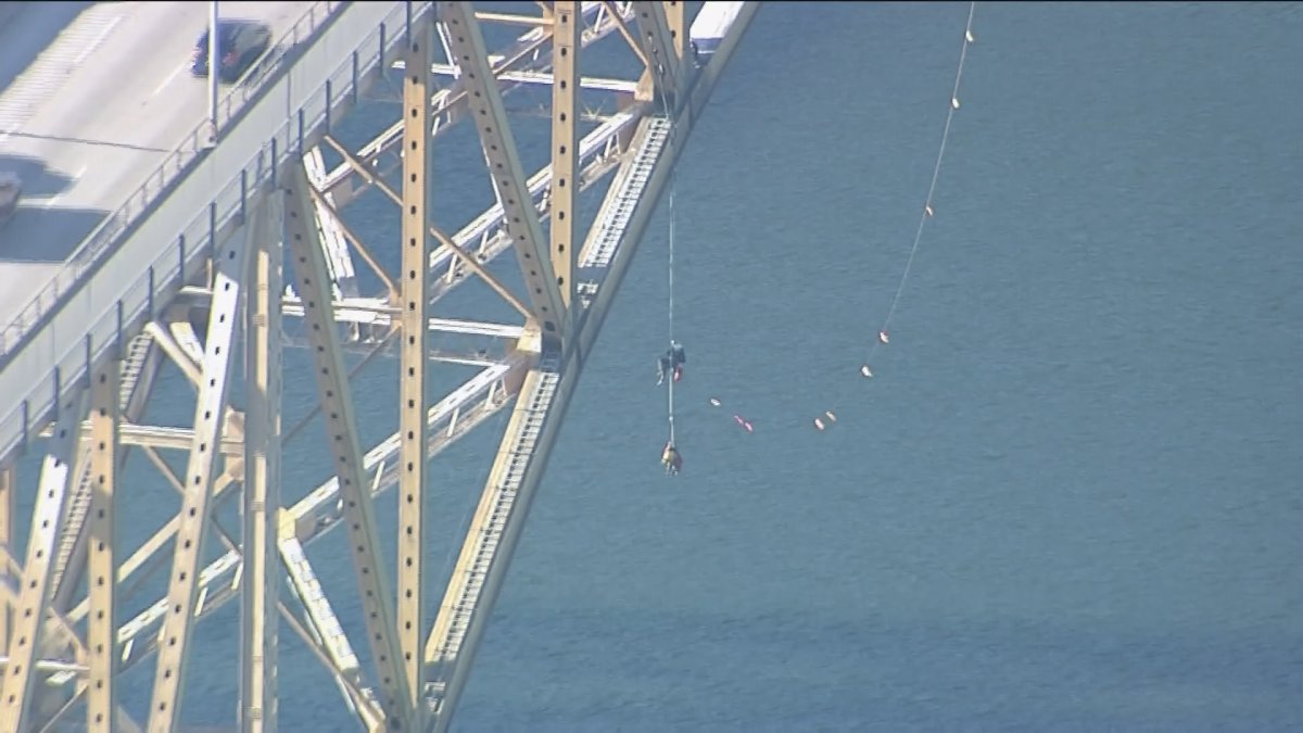 Pipeline protesters rappel from Ironworkers Memorial Bridge, blocking ...