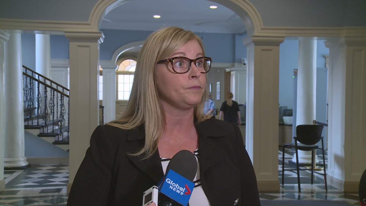 Karla MacFarlane speaks to the media on Wednesday, July 18, 2018. 