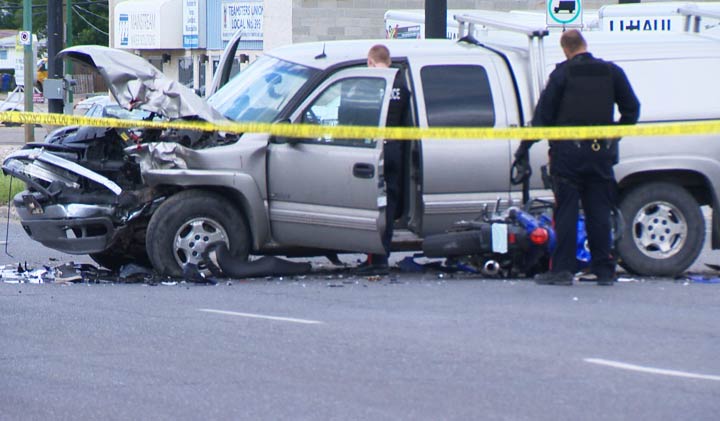 Police say a man is dead following a collision between a truck and a motorcycle in Regina on the Canada Day long weekend.