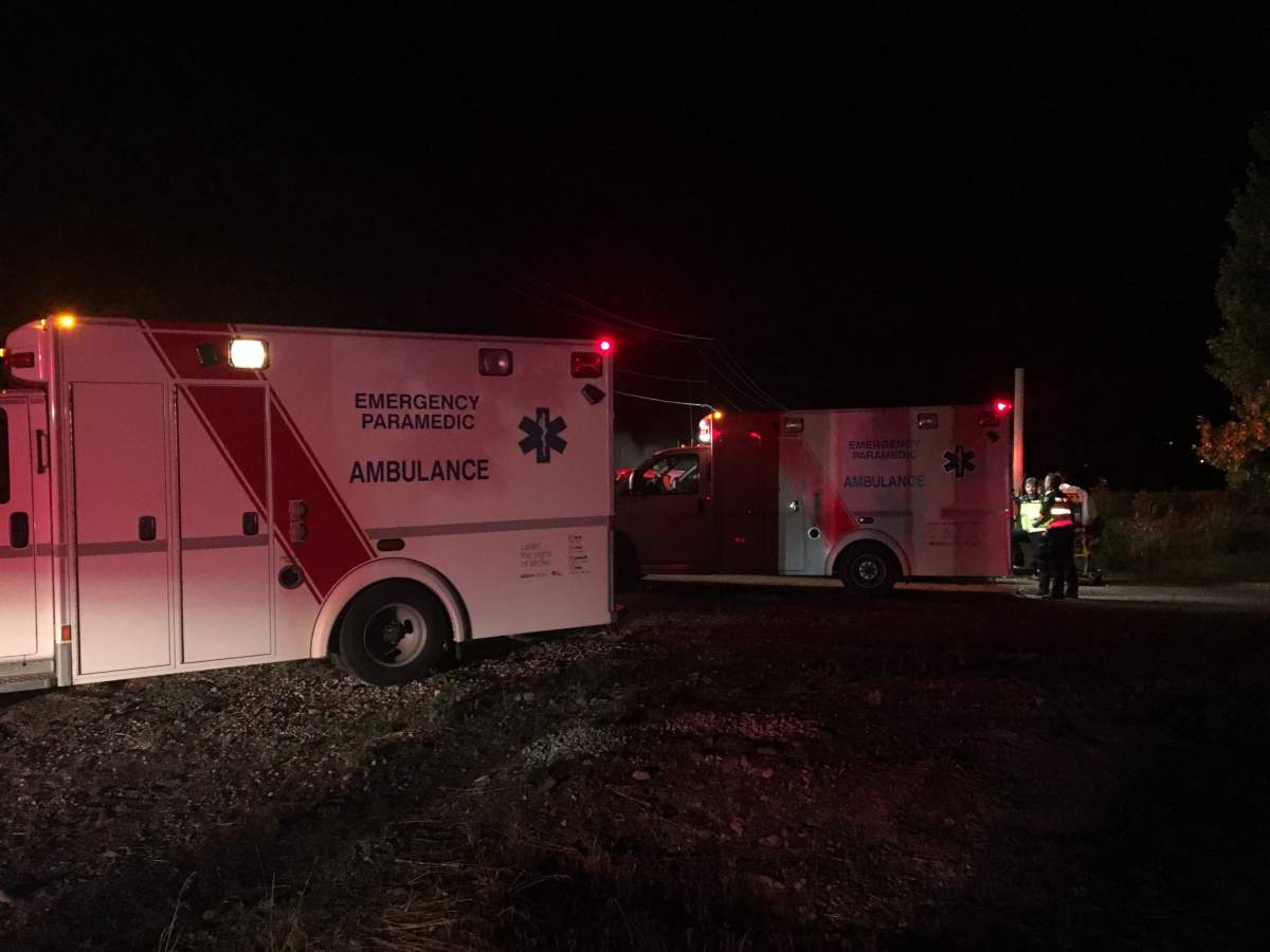 Ambulances on the scene of a fire in West Kelowna on July 4, 2018.