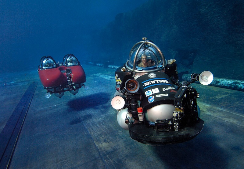 The DeepWorker 2000 submersible, right, is shown alongside another sub in Nuytco Research’s fleet.