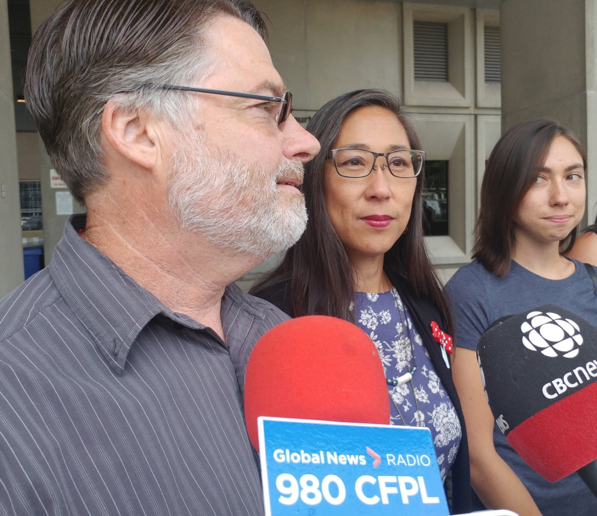 Nathan's father Tim Deslippe, his mother Mona Lam-Deslippe, and sister Jessica Deslippe spoke with reporters outside the courthouse on July 12, 2018.