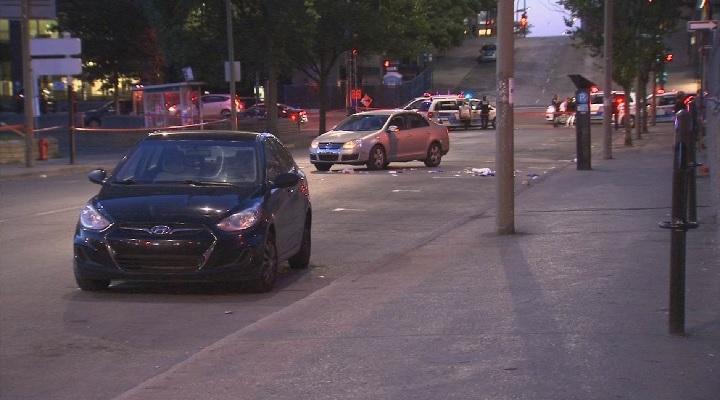 Montreal police are investigating after two men were stabbed overnight in downtown Montreal. Saturday, July 21, 2018.