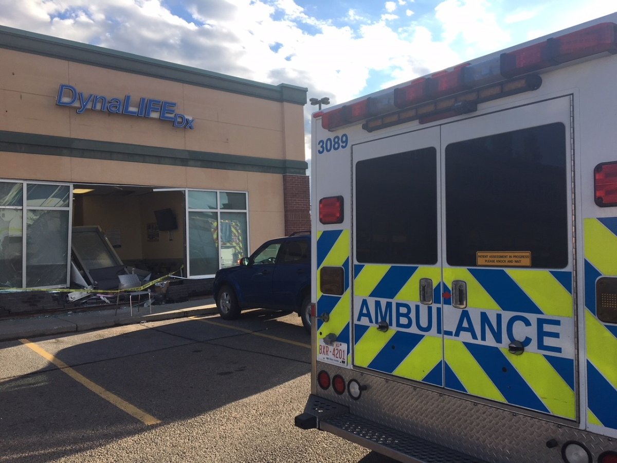 A car drove through the front window and into the DynaLife clinic near 128 Street and 140 Avenue in northwest Edmonton on Monday morning. July 9, 2018.