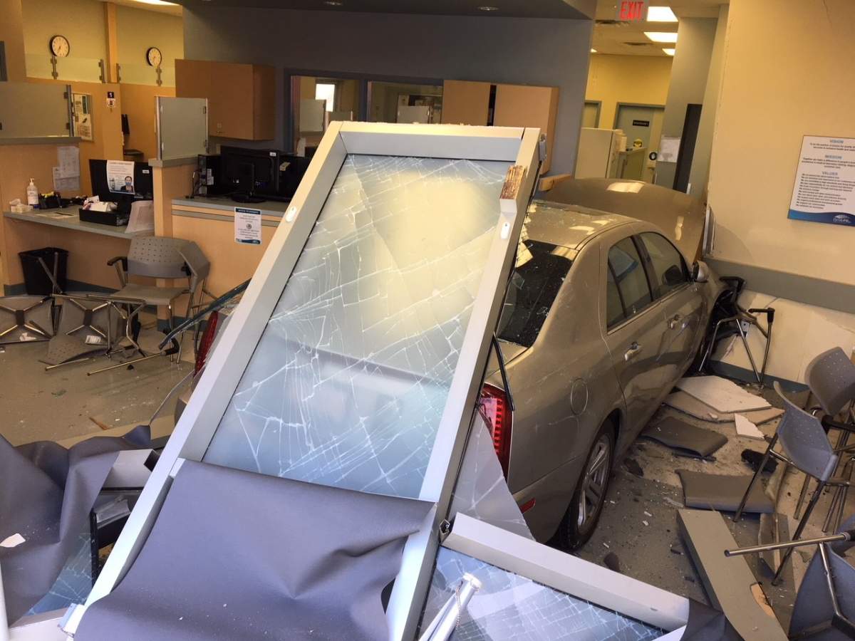 A car drove through the front window and into the DynaLife clinic near 128 Street and 140 Avenue in northwest Edmonton on Monday morning. July 9, 2018.