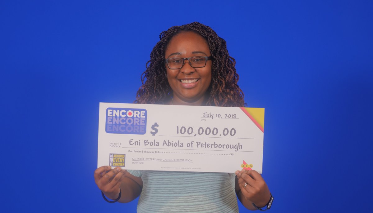 Eni Bola Abiola of Peterborough won $100,000 in the July 7 Encore draw.