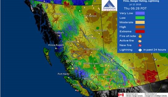 Wildfire concerns grow with strong winds, high heat in B.C. forecast - image