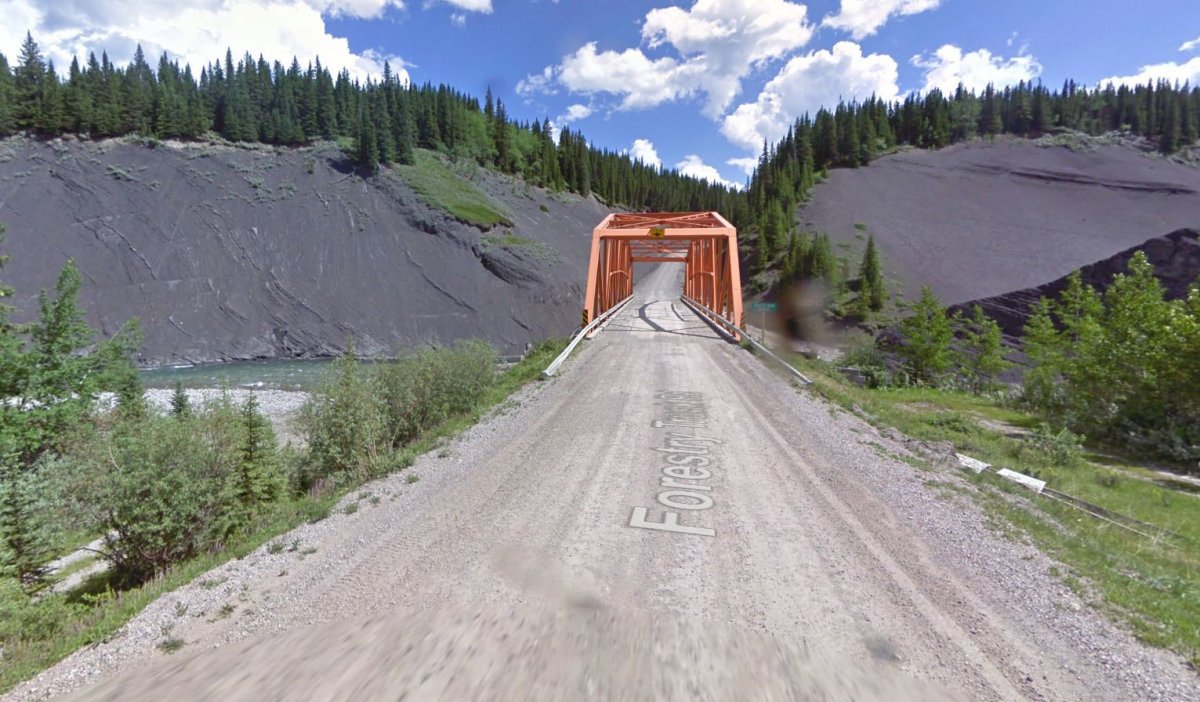 The Forestry Trunk Road bridge over the South Ram River, about 65 kilometres south of Nordegg in western Alberta. 
