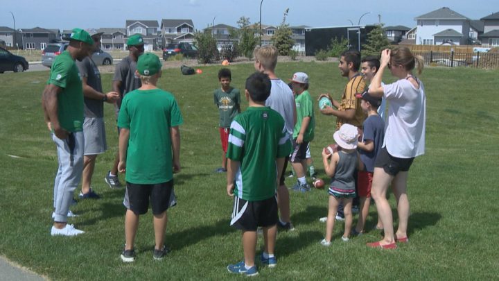 Three Saskatchewan Roughriders spent their day teaching young aspiring football players in Saskatoon. 