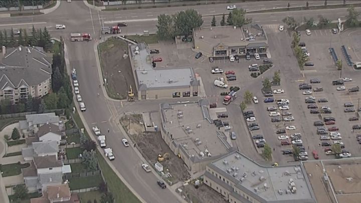 Six businesses were evacuated late Thursday afternoon after a gas line broke behind the Riverbend Square strip mall in southwest Edmonton.