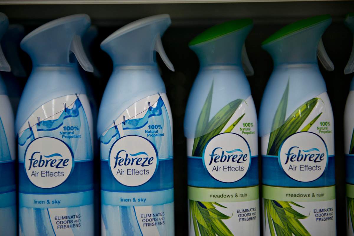 Procter & Gamble Co. Febreze brand air freshener sits on display in a supermarket in Princeton, Illinois, U.S., on Wednesday, Oct. 23, 2013.
