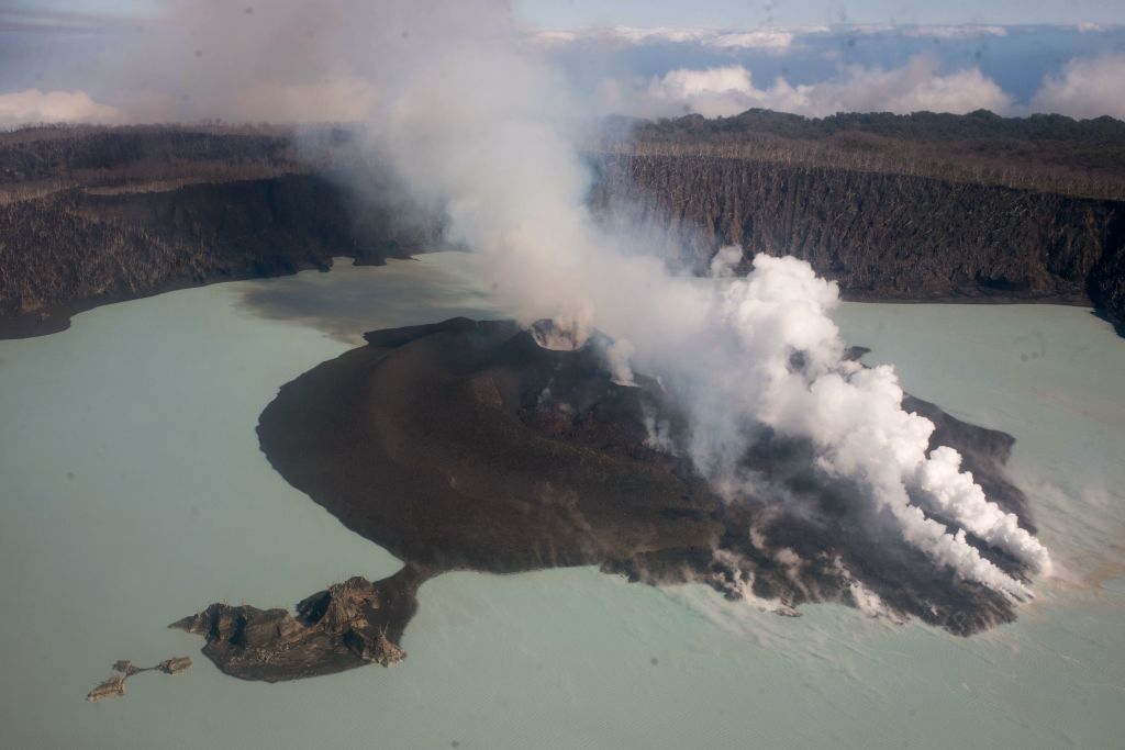 FILE - This photo taken on September 30, 2017 shows the Manaro Voui volcano on Vanuatu's Ambae island, where the volcano is threatening a major eruption.