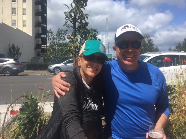 Ginny and Sam Kaufman talked politics with Richard Cloutier as he stopped in Astoria Oregon, during his 2018 Cycle of Hope.