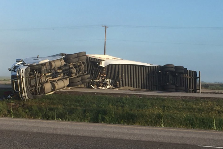 A crash between two semis has shut down the westbound lanes of Highway 1 between Balgonie and White City.