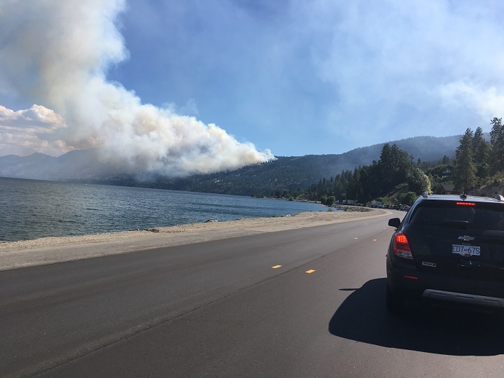 Highway 97 between Peachland and Summerland was closed this afternoon, then reopened to alternating traffic due to a wildfire. At 8 p.m., the highway will be closed for the evening.