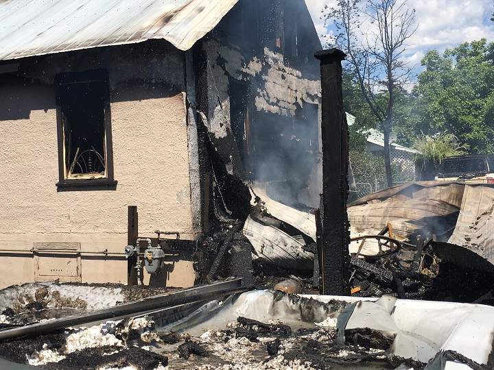 A close-up of the fire damage.