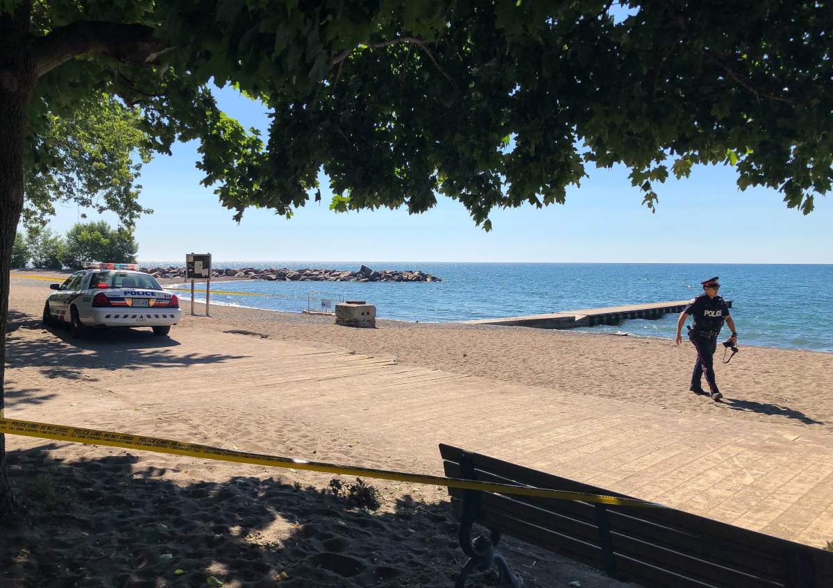A Toronto police cruiser is pictured at Silver Birch Beach in east-end Toronto on July 9, 2018.