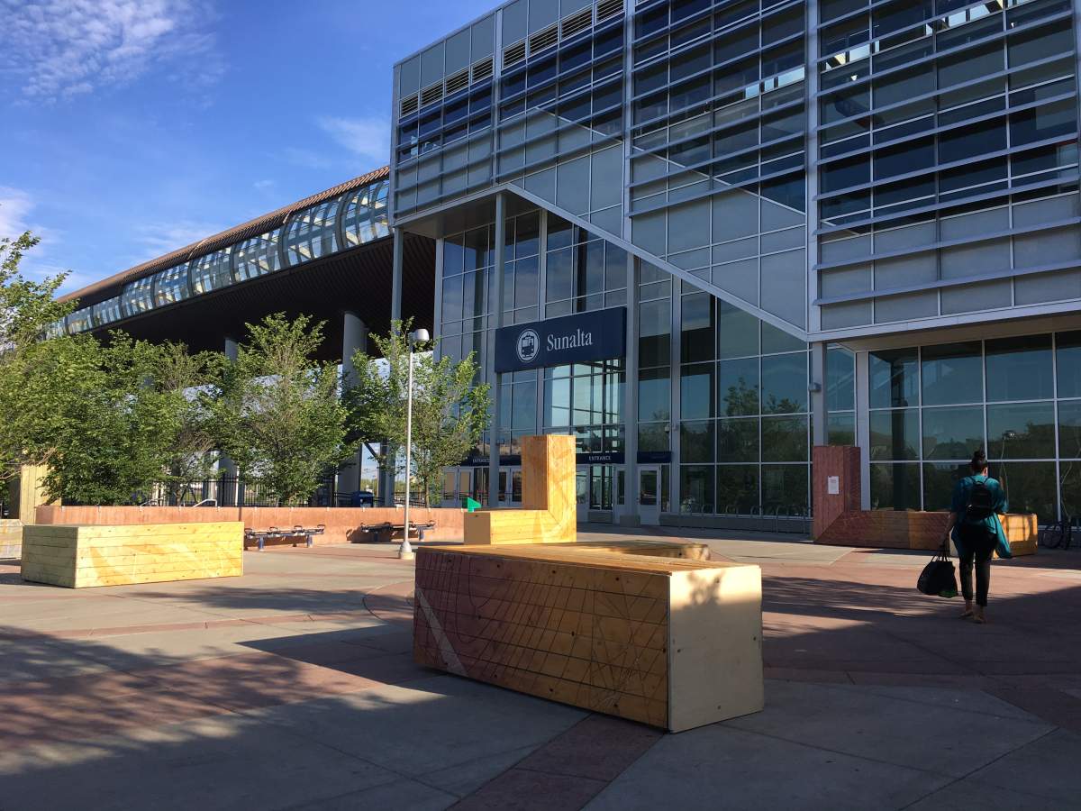 Furbaniture pieces at Sunalta LRT station as part of Calgary's Pop-up Labs.