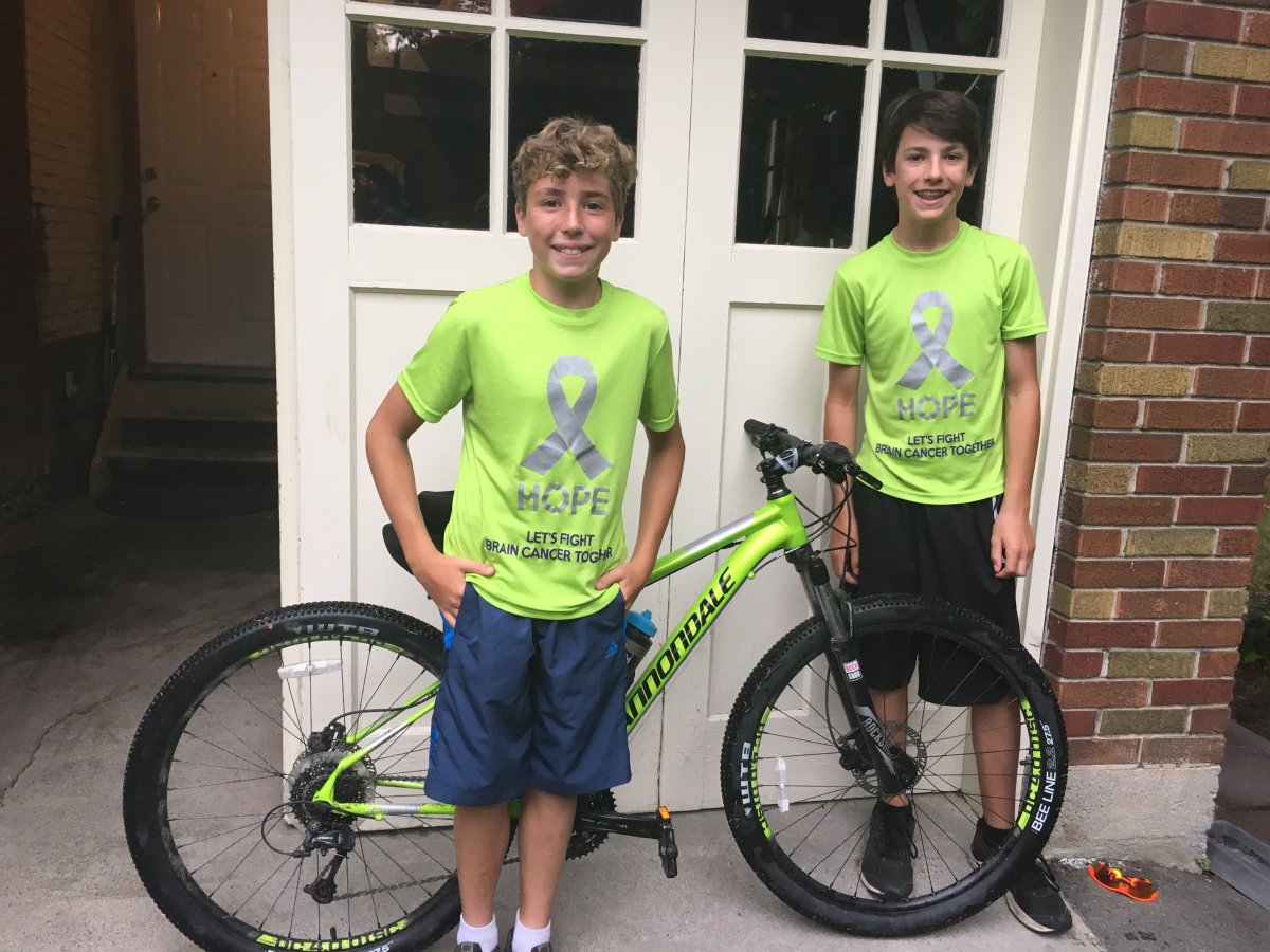 Eli Element (left) and Riley Watson (right) rode their bikes from Perth to Peterborough for brain cancer research.