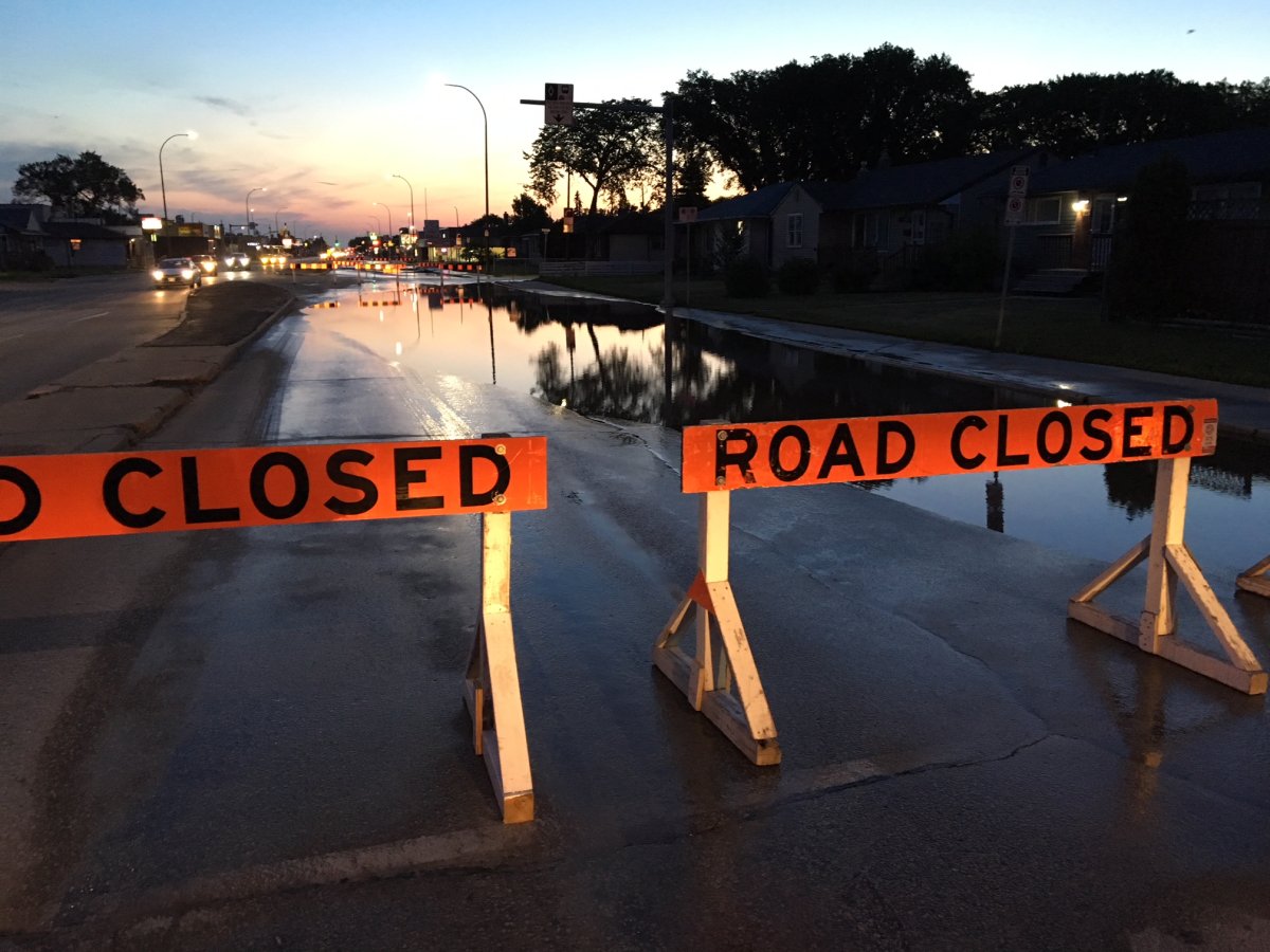 A water main break has shut down northbound McPhillips Street between Redwood and College Avenue.