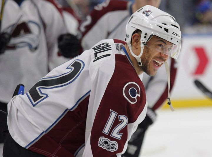 Colorado Avalanche forward Jarome Iginla (12) looks on prior to an NHL hockey game against the Buffalo Sabres, Thursday, Feb. 16, 2017, in Buffalo, N.Y. Iginla is to announce his retirement from the NHL.