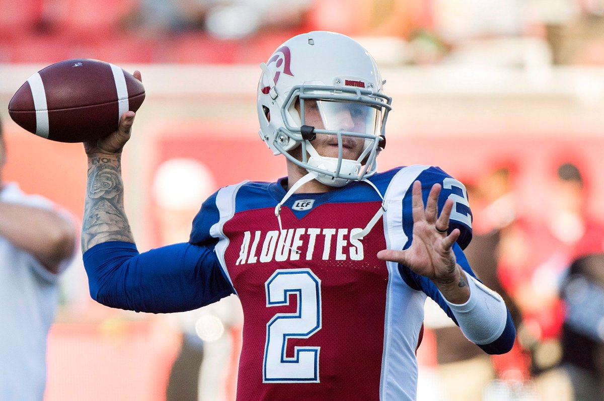Montreal Alouettes quarterback Johnny Manziel has been placed in the CFL's concussion protocol.
