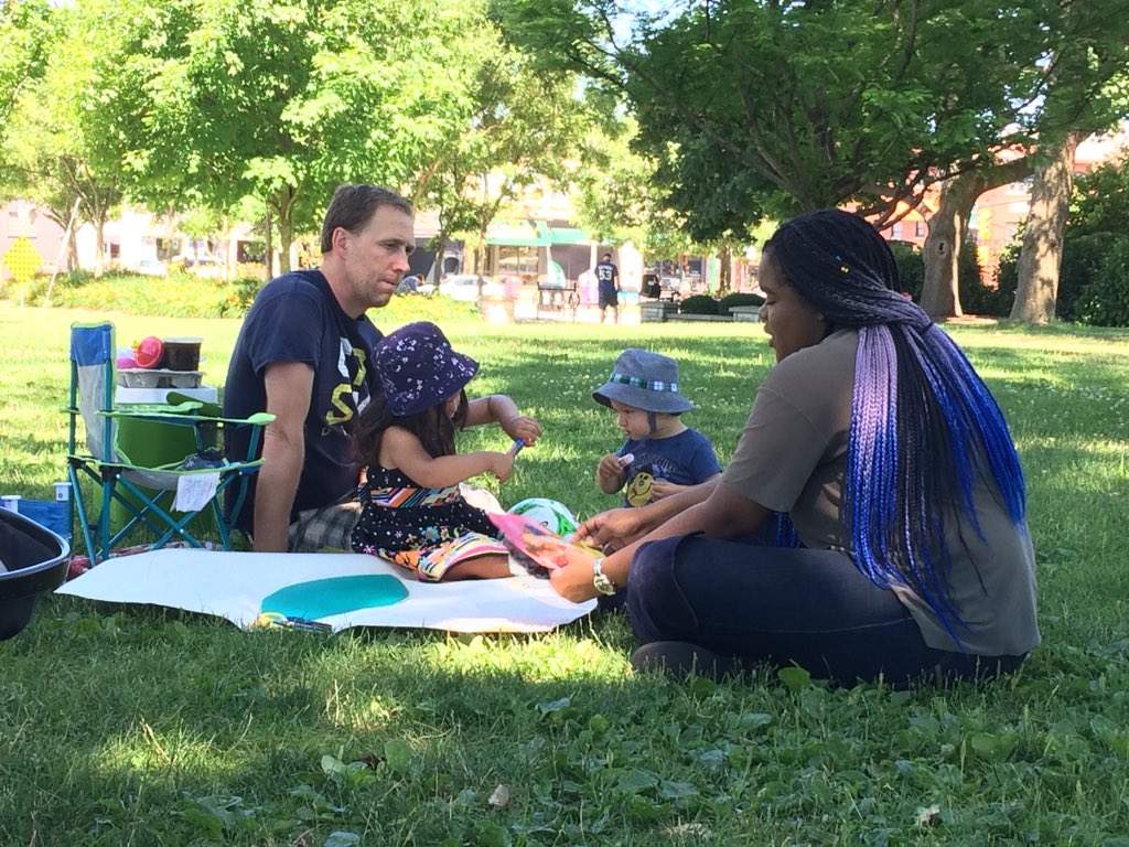 David Thuss and Kristina Fearon begin their conversation in Victoria Park.