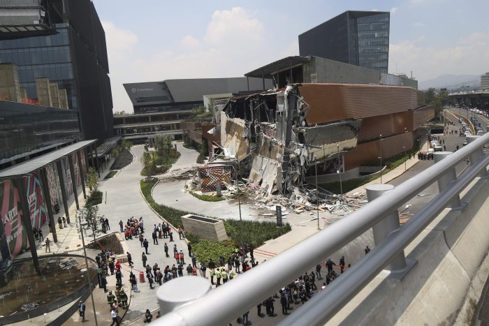 The Artz Pedregal is shown after part of it collapsed in Mexico City, Thursday, July 12, 2018.