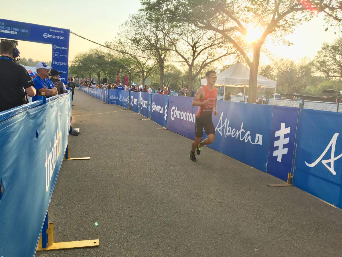 Spain's Mario Mola wins gold in the men's elite race at the ITU World Triathlon Series Edmonton Friday, July 28, 2018.