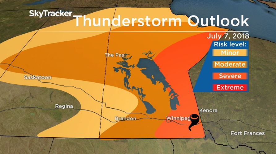Thunderstorm outlook from Environment and Climate Change Canada for July 7, 2018.