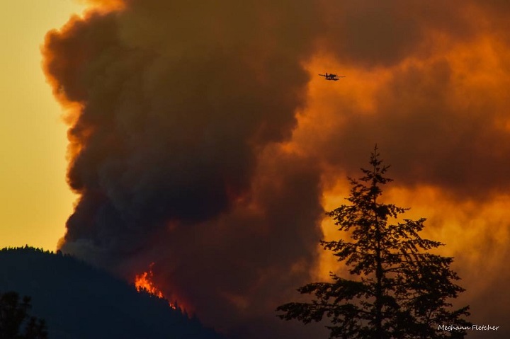 Rising flames, and a lot of smoke, can be seen from the Mount Eneas fire.