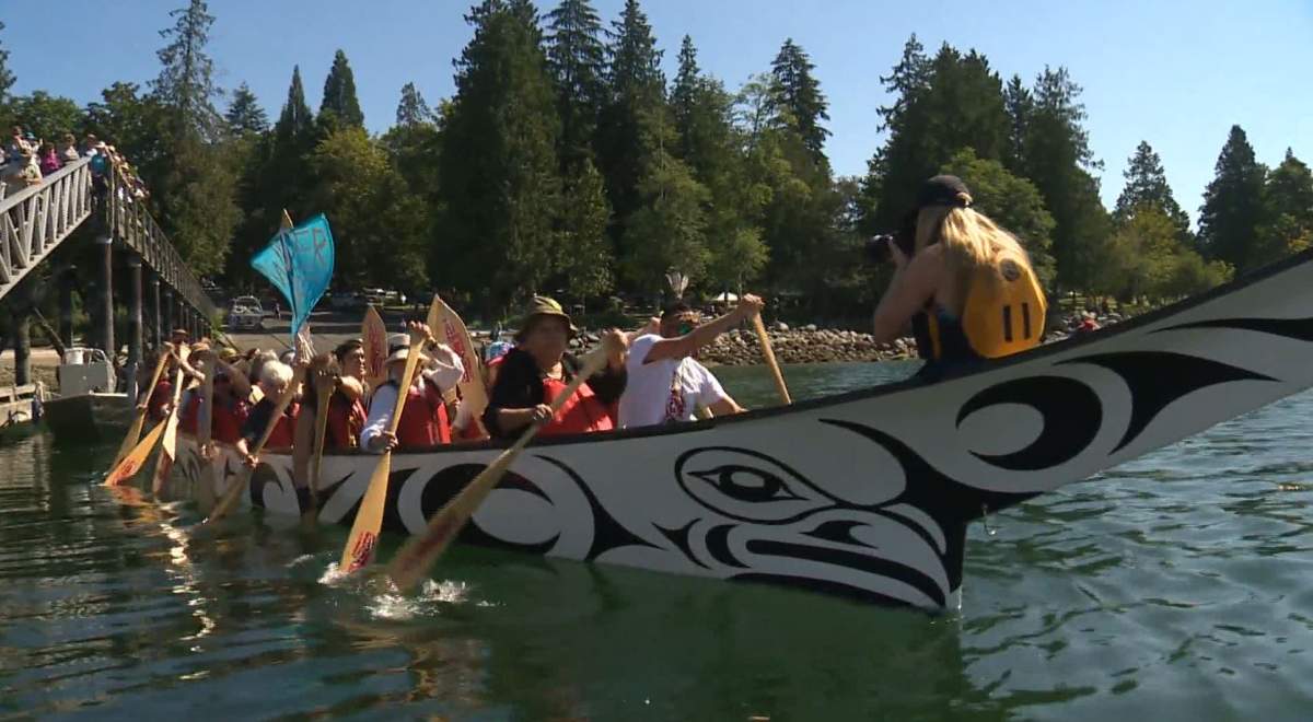 Pipeline protesters took to the water on Saturday in opposition of the Trans Mountain expansion project. 