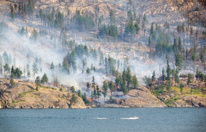 Smoke rises from the Mount Eneas fire near Peachland