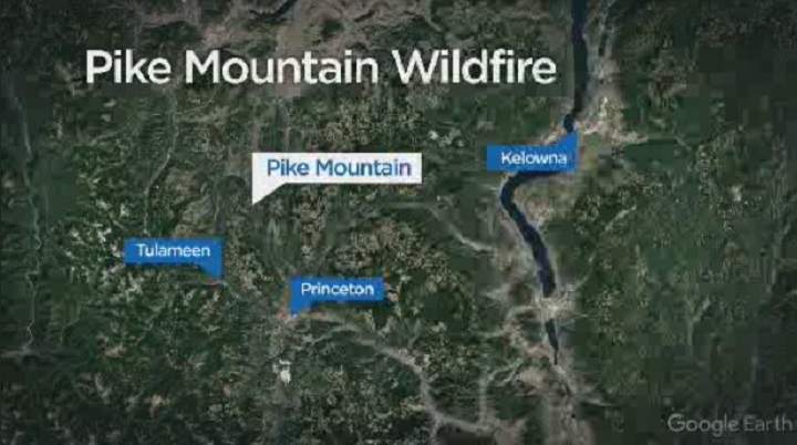 The Pike Mountain fire northwest of Princeton has grown from .5 hectare on Monday to 16.4 hectares on Tuesday.