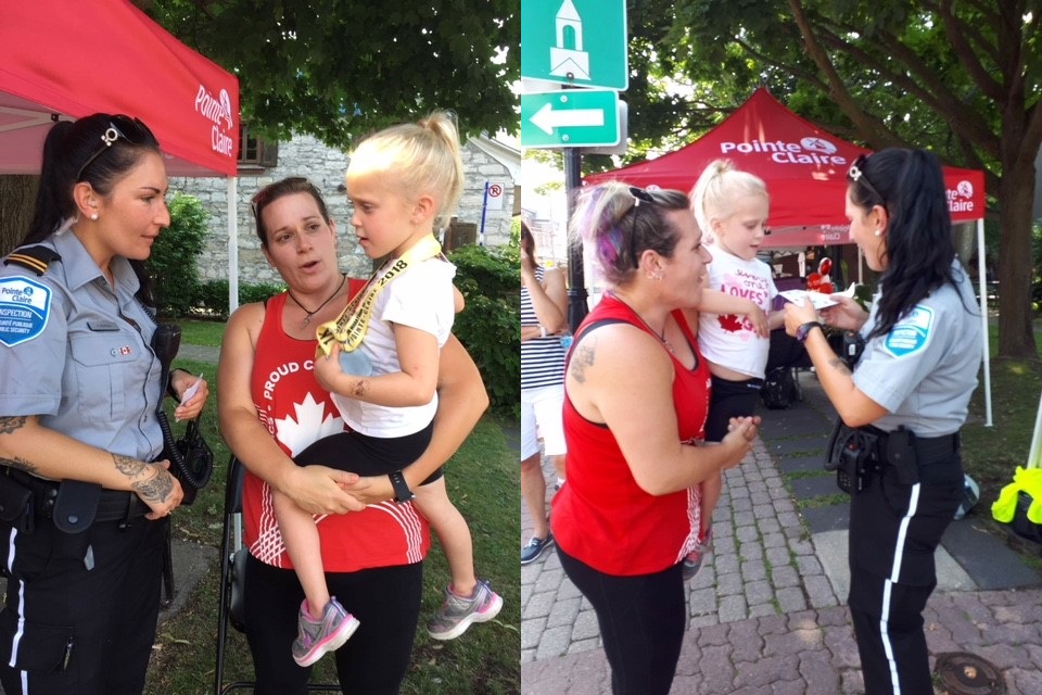 Layla is reunited with the Pointe-Claire public security agent who cheered her on during a family run.