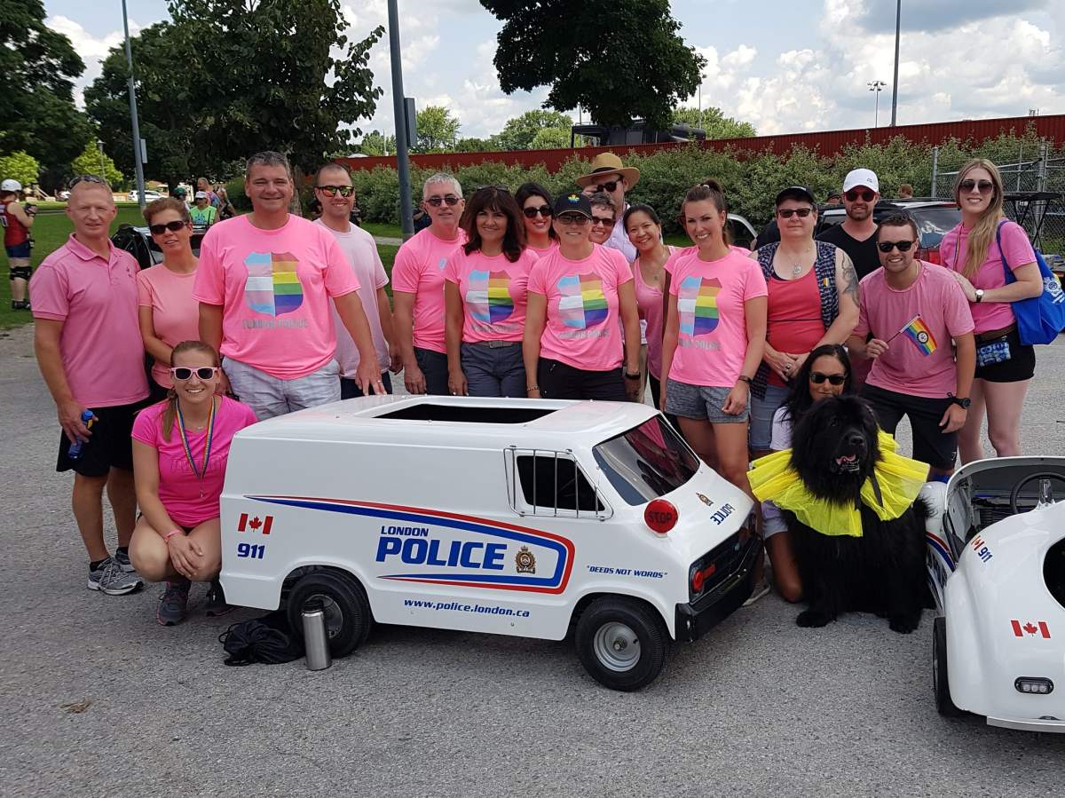 The pink shirts worn by London police during the 24th annual London Pride Parade.