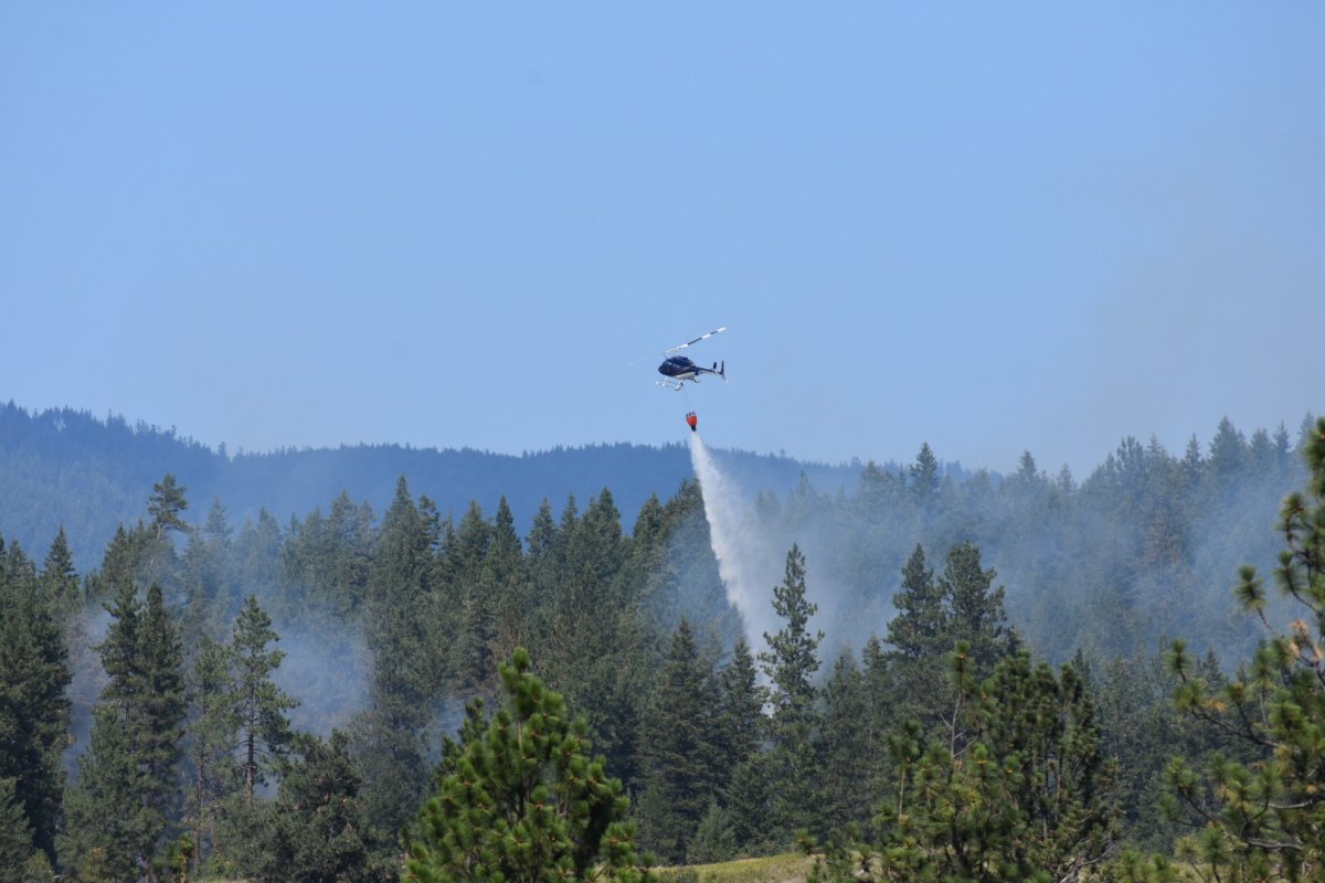 Fire crews fight a small blaze north of Vernon on Saturday afternoon. 