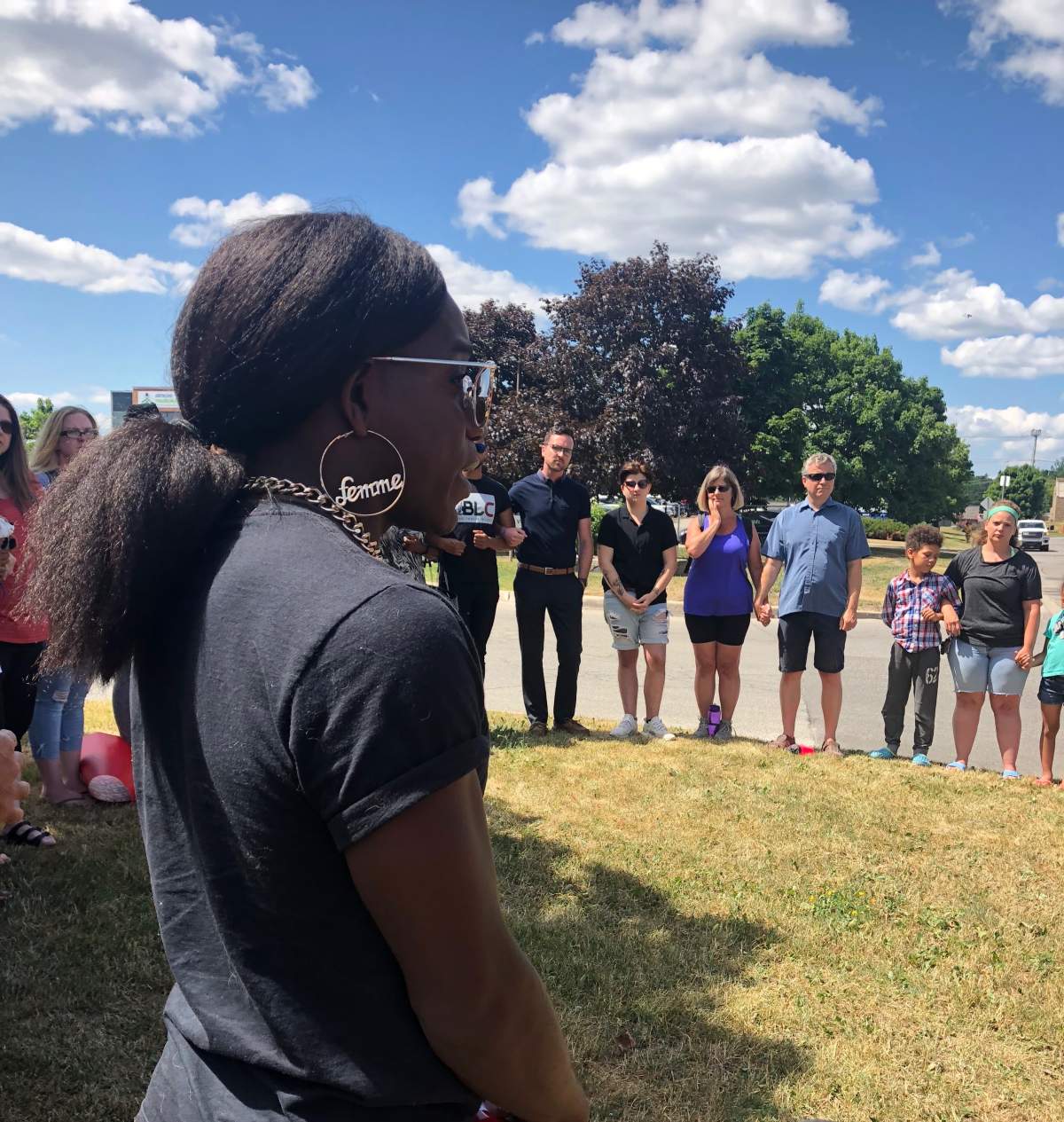 Black Lives Matter Toronto organizer, Ravyn Wngz speaks to Brown’s family and friends at the rally.