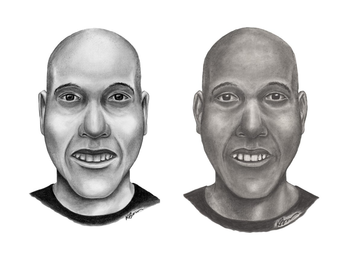 Composite sketches of what Edmonton police investigators believe a body of a man pulled from the North Saskatchewan River in 2017 looked like before he died. 