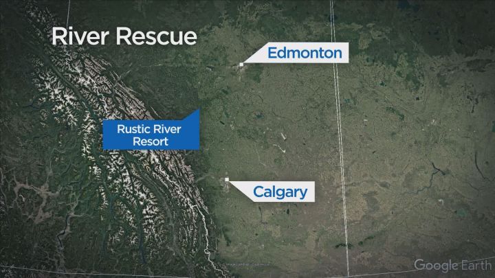 Twenty-eight people were rescued from rafts along the North Saskatchewan River near the Rustic River Lodge on Saturday, July 7, 2018.